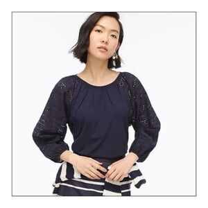 NWT J.Crew Long-sleeve Eyelet Top - 100% Cotton - Navy